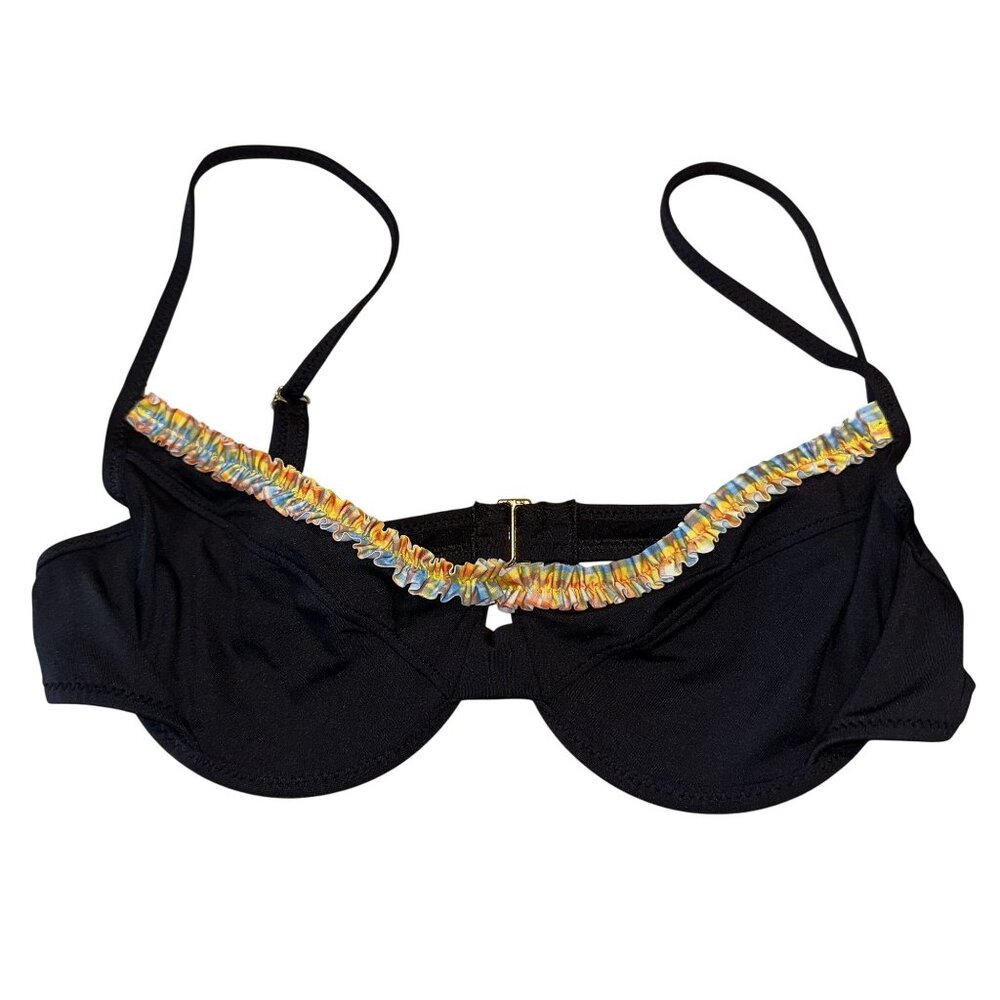 NWOT Heavy Manners Ruffled Up Black Underwire Bikini Top Women's X-Small XS